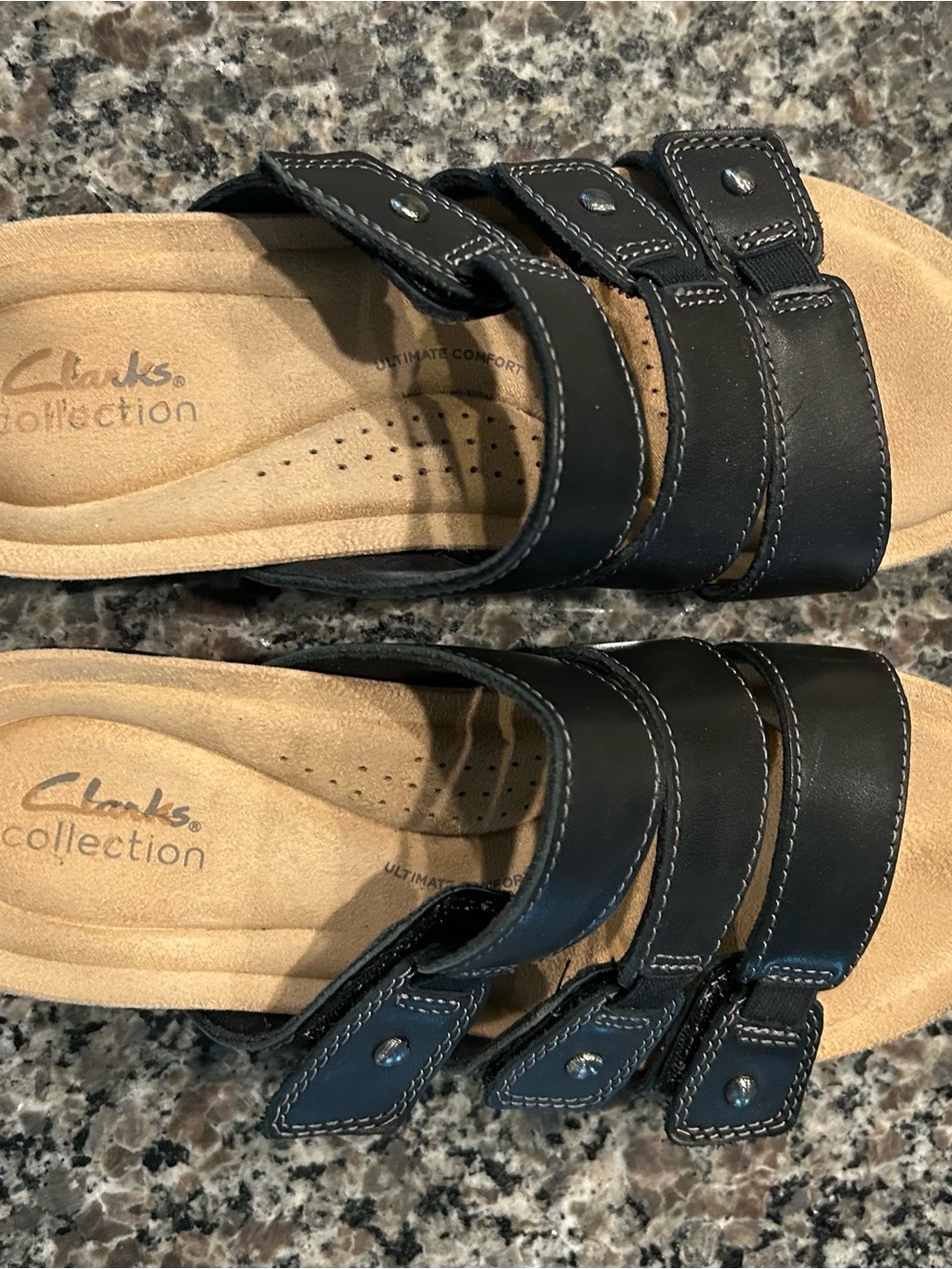 Clarks Black Triple-Strap Slide Sandals
